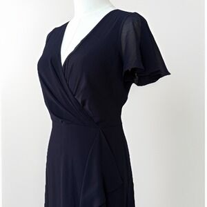 Ralph Lauren Black Label Formal Evening Maxi Dress Gown Sz 2 Navy Ruffle Slit